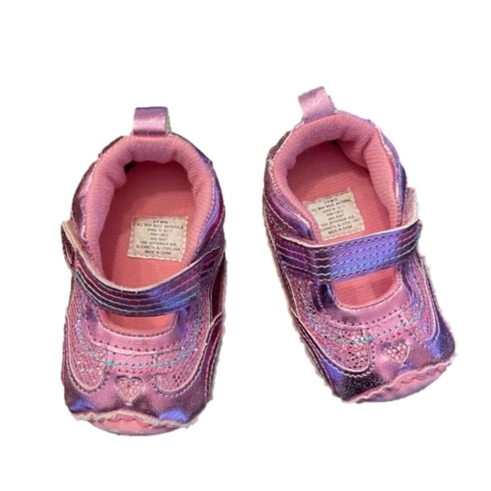 Baby Mary Jane Crib Shoes‎ Kids 3-6M Pink Metallic Glitter Heart Casual Cute